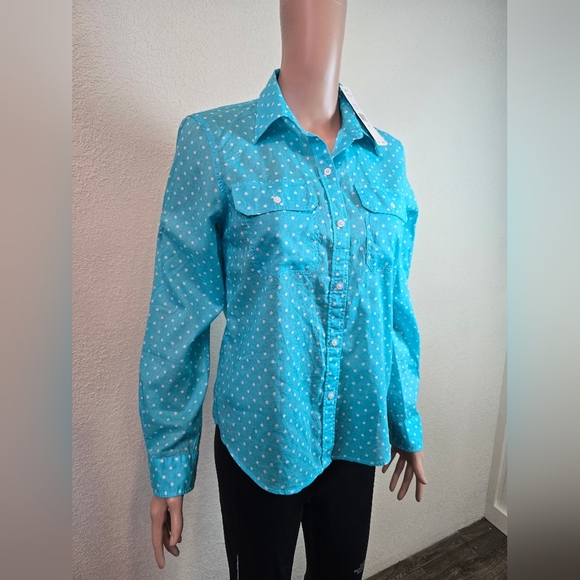 New Ralph Lauren Shirt Womens Mp Blue Polka Dot Button Up Long Sleeve Top - Picture 3 of 10